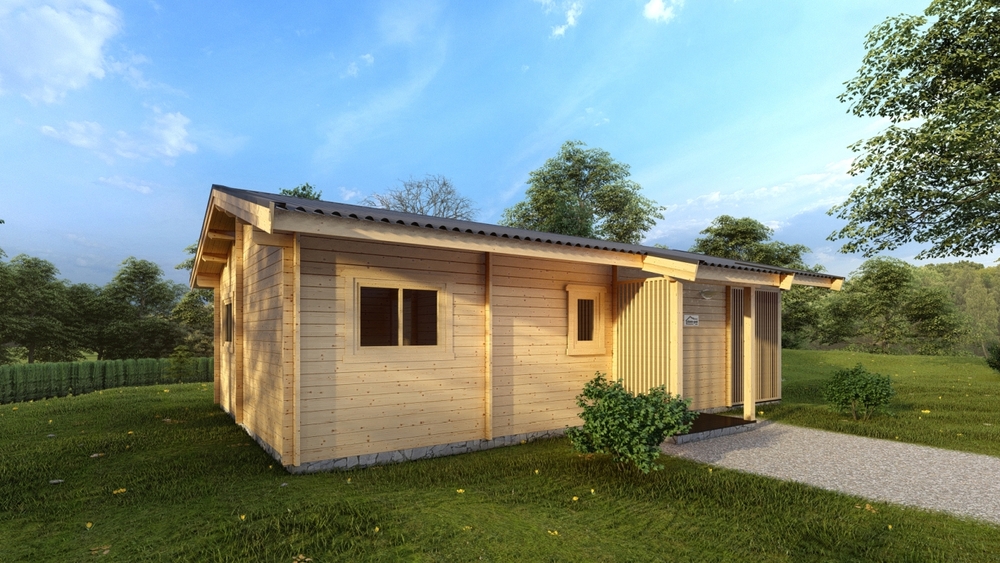 Mały drewniany dom na łące