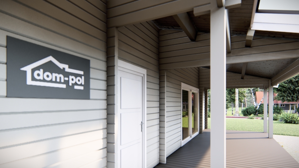 Dom-pol logo, budynek, drzwi