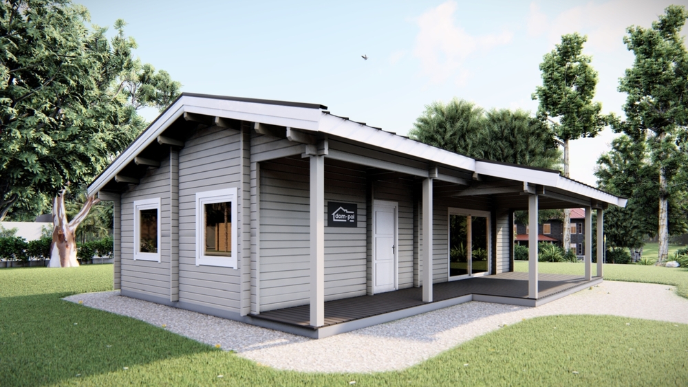 Drewniany domek na zielonym trawniku