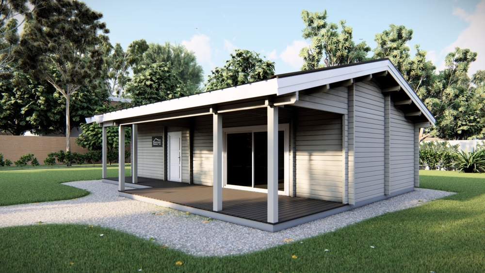 Drewniany dom z tarasem.