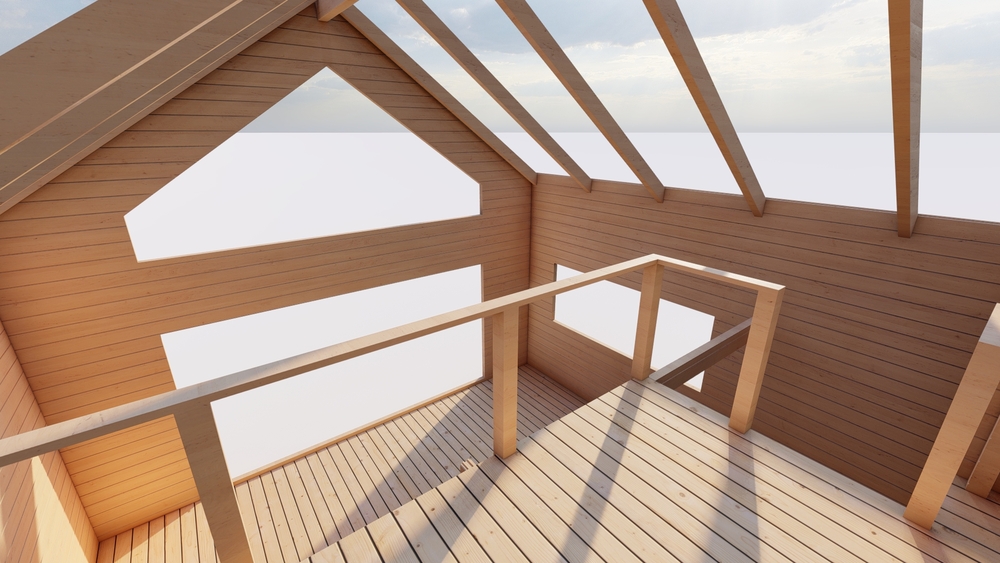 Drewniany taras i dach.