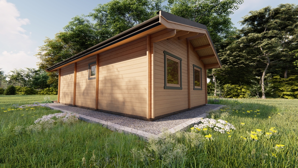 Drewniany dom na trawie
