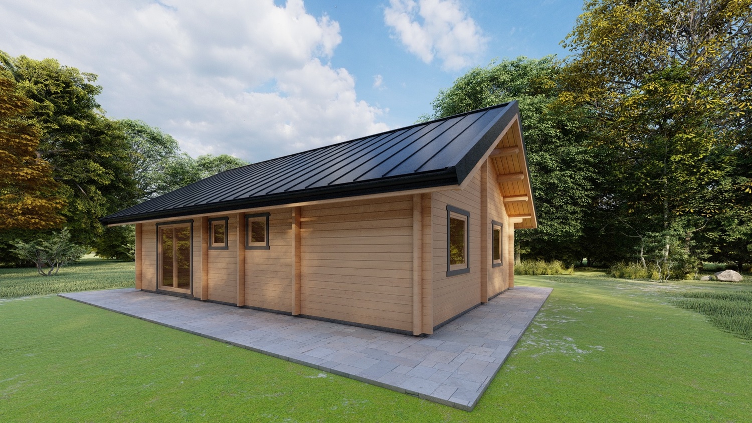 Drewniany domek w lesie.