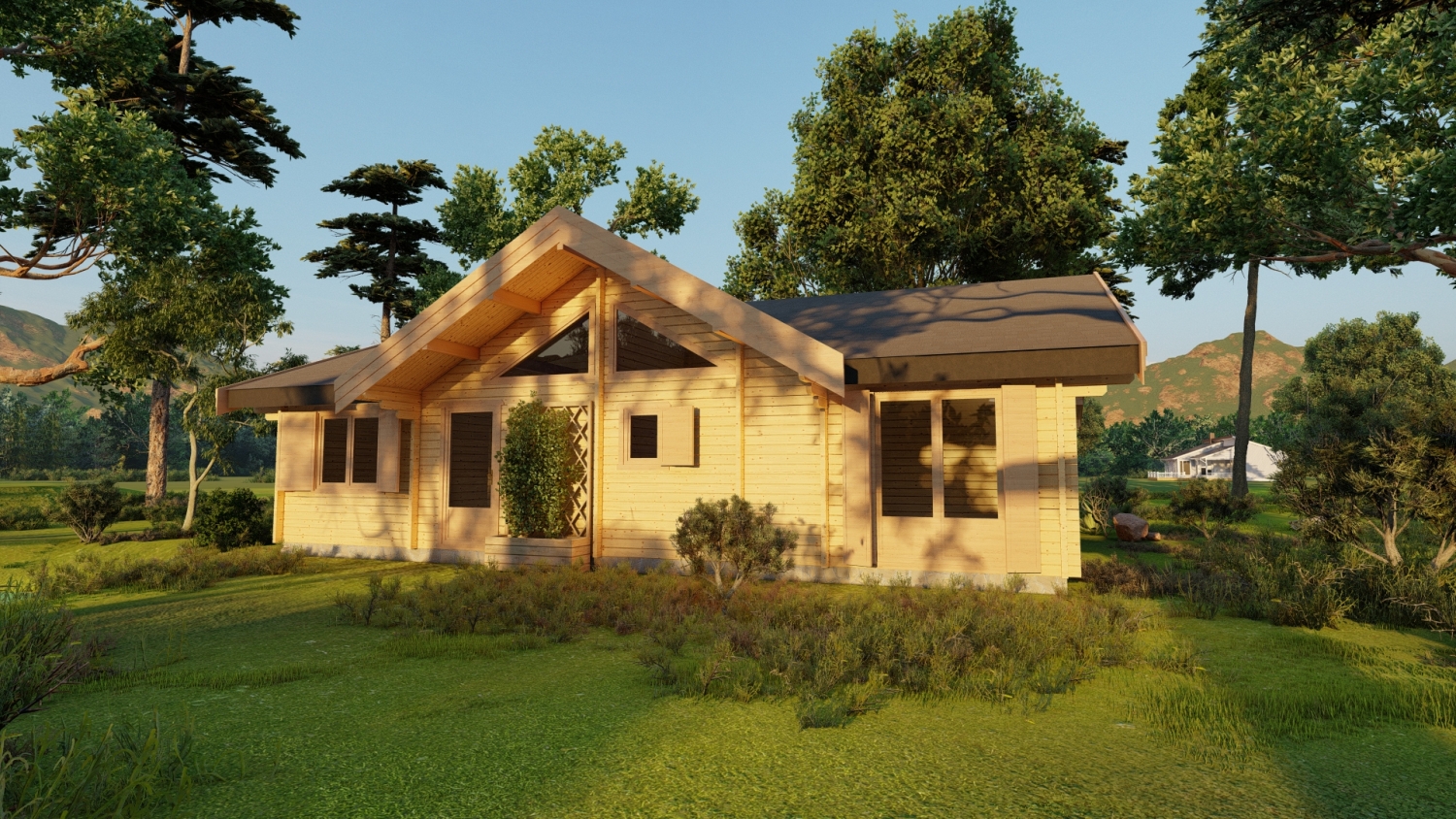 Drewniany dom w lesie.