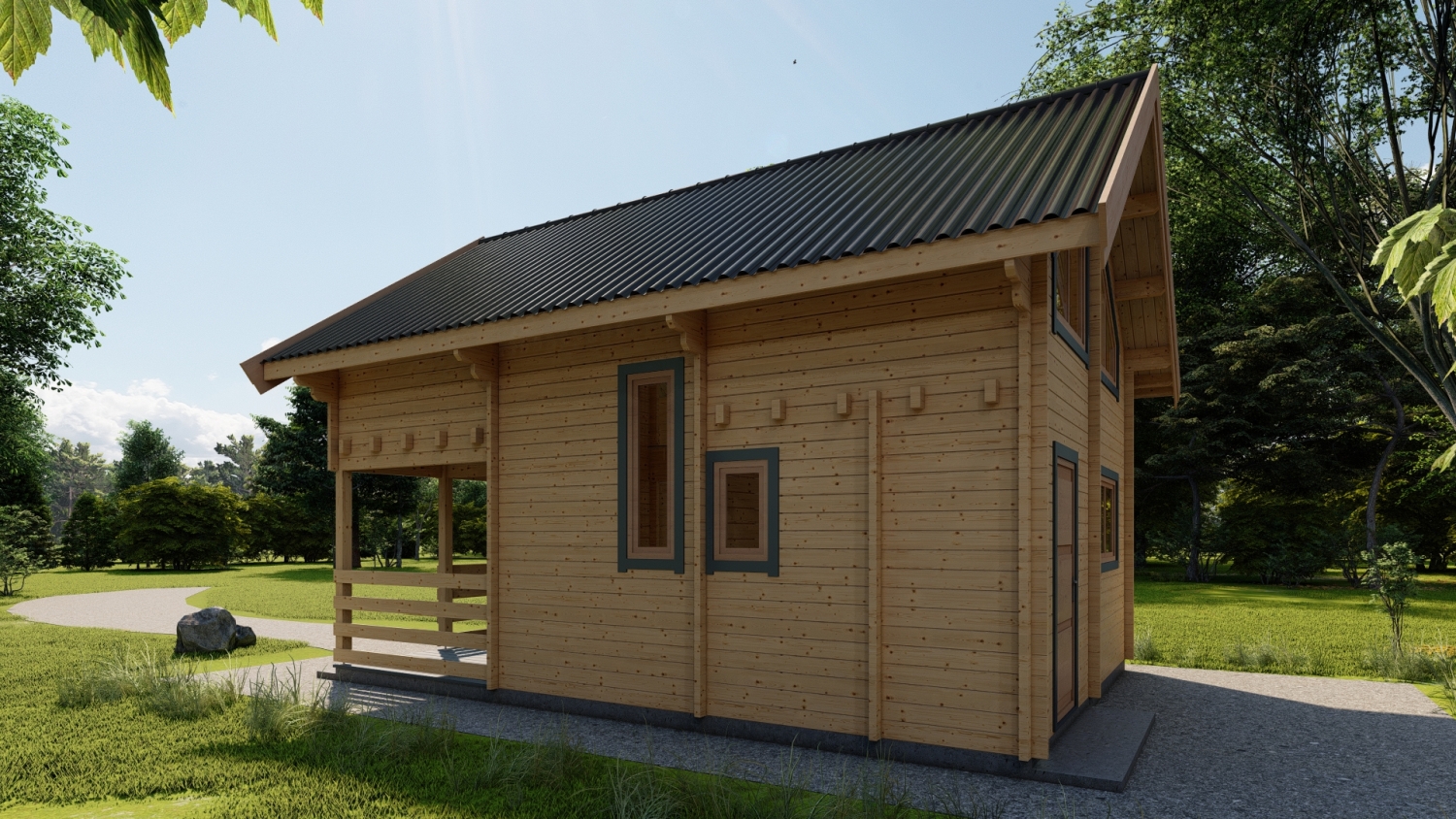 Drewniany domek w lesie.