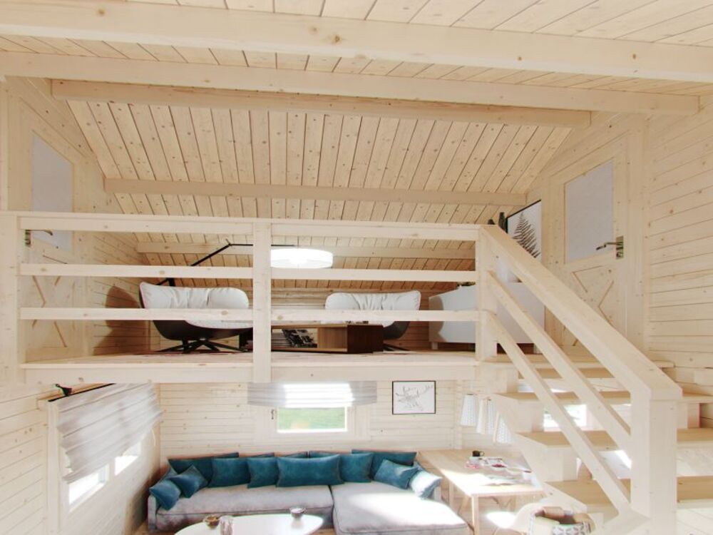 Przytulne wnętrze drewnianego domu.