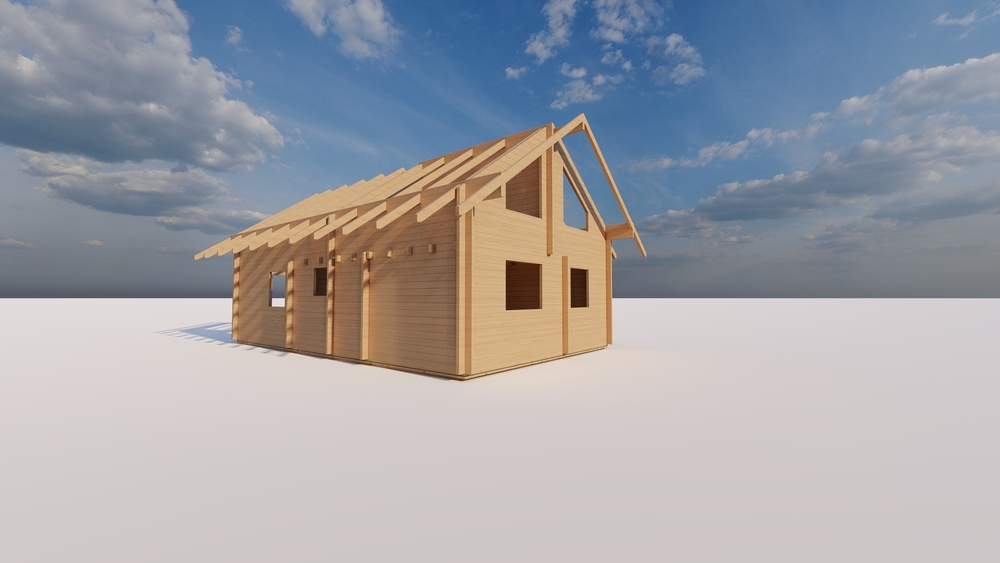 Drewniana, szkieletowa budowa domu.