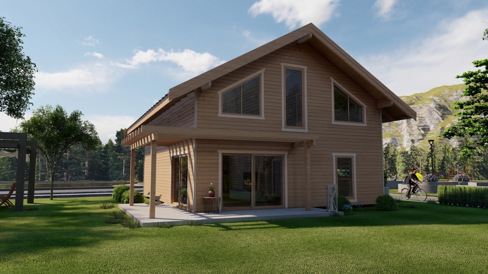 Drewniany dom z tarasem