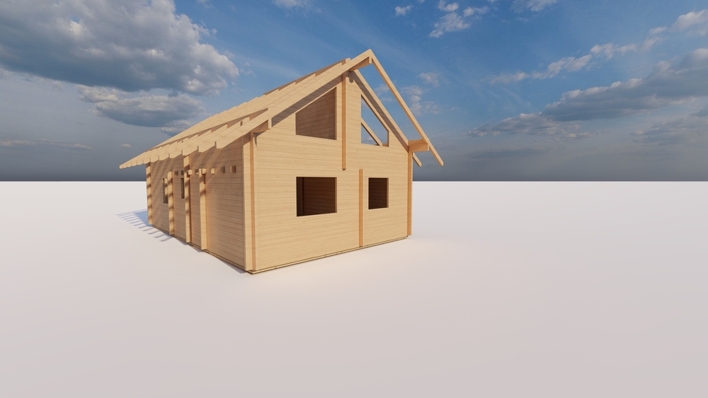 Drewniany dom z dachem.