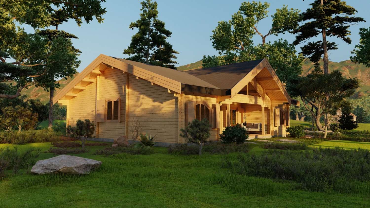 Drewniany dom w lesie.