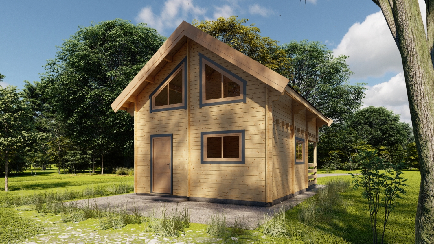 Drewniany dom w parku.