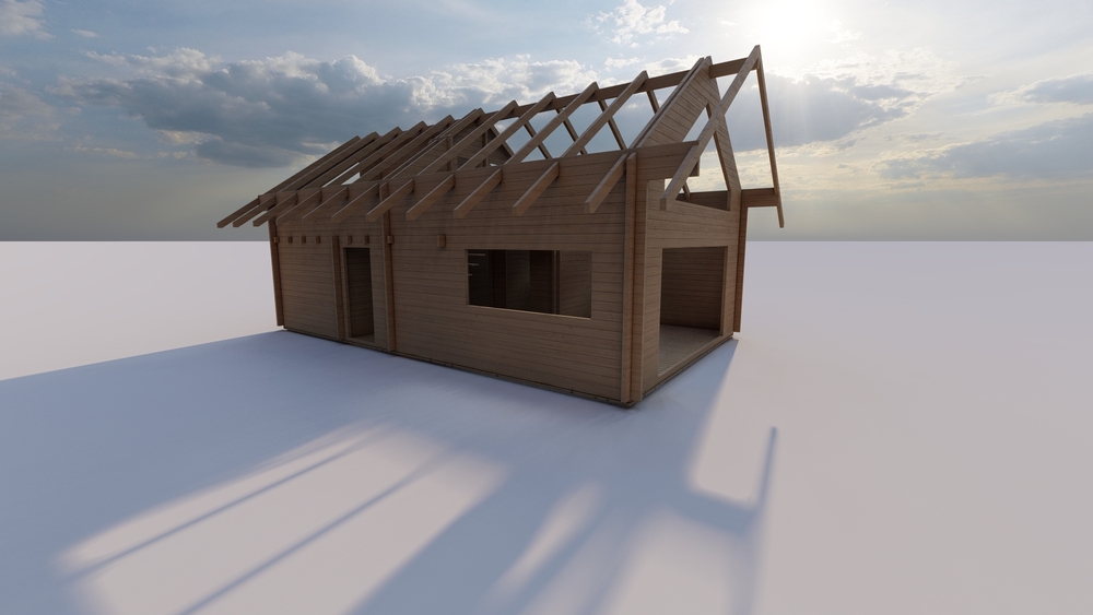 Drewniany dom konstrukcji szkieletowej.