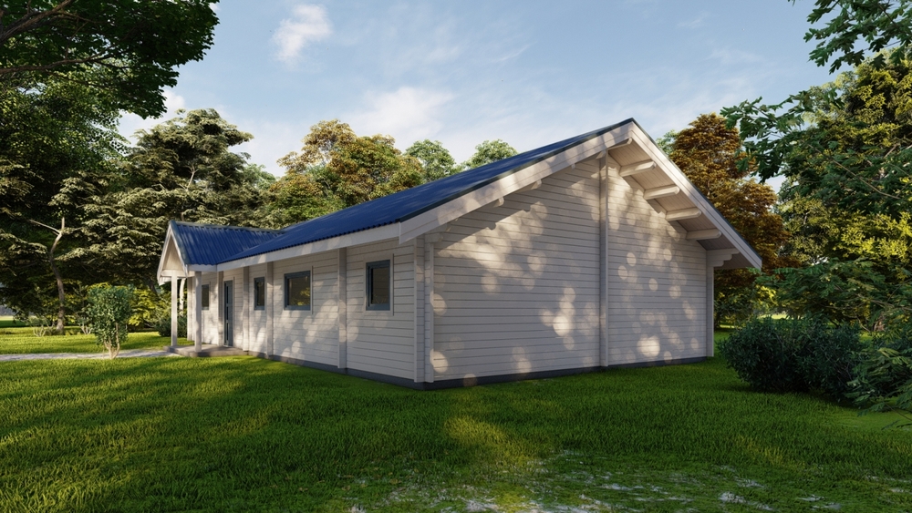 Jednopiętrowy dom z drewna.