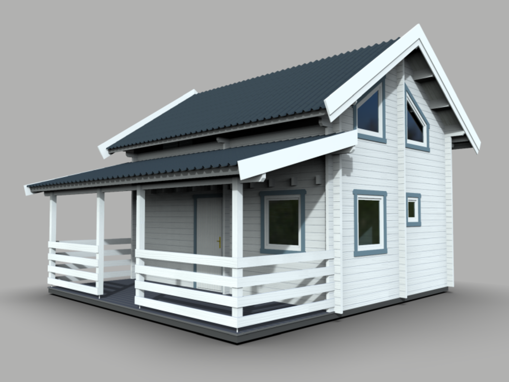 Mały, drewniany dom z gankiem.