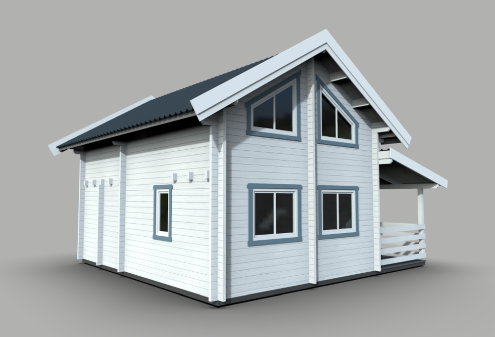 Drewniany dom mieszkalny z dachem.