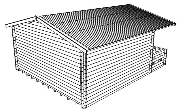 Domek drewniany, zadaszony.