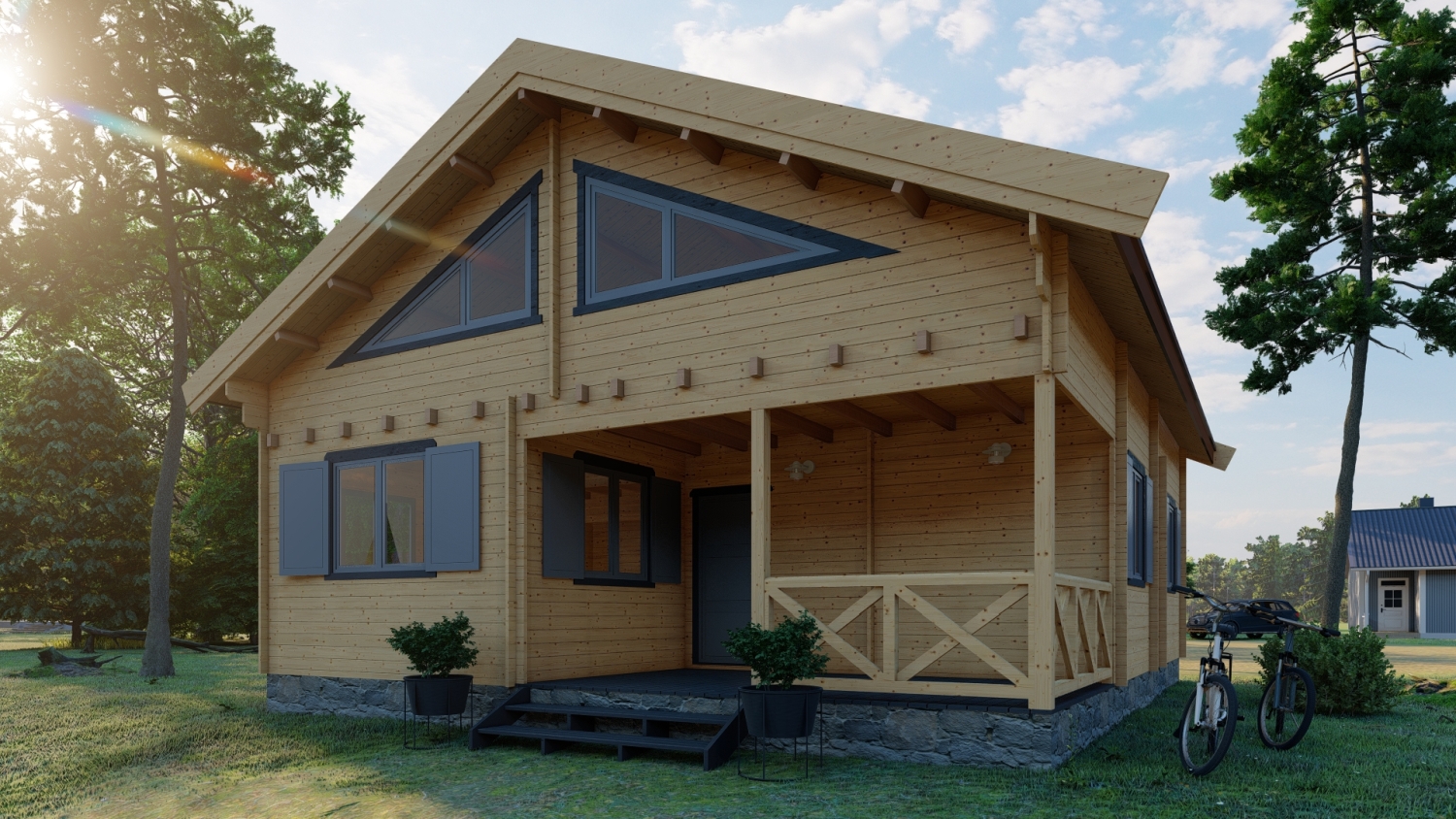 Drewniany dom na polanie.