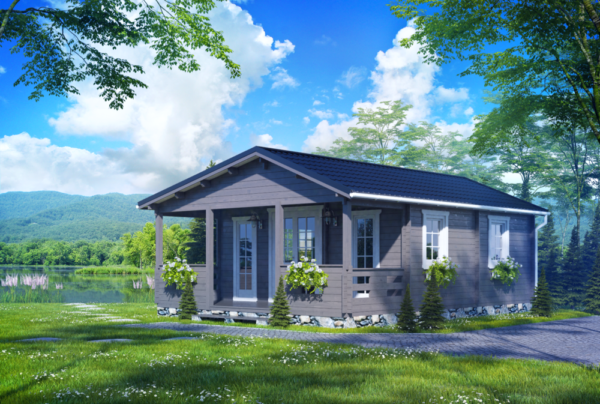 Domek letniskowy na brzegu jeziora.