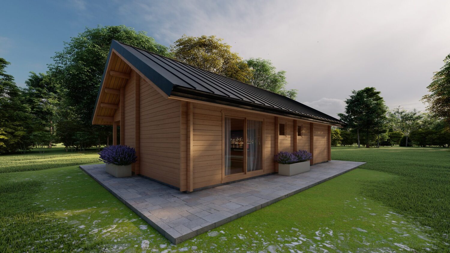 Nowoczesny dom drewniany z tarasem.