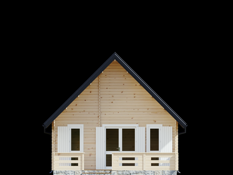 Drewniany dom z oknami.