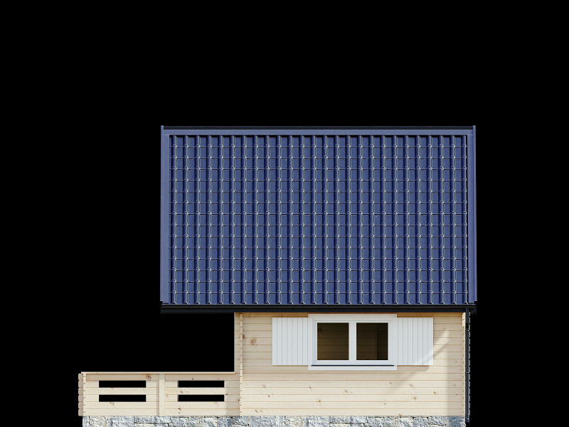 Domek z niebieskim dachem.