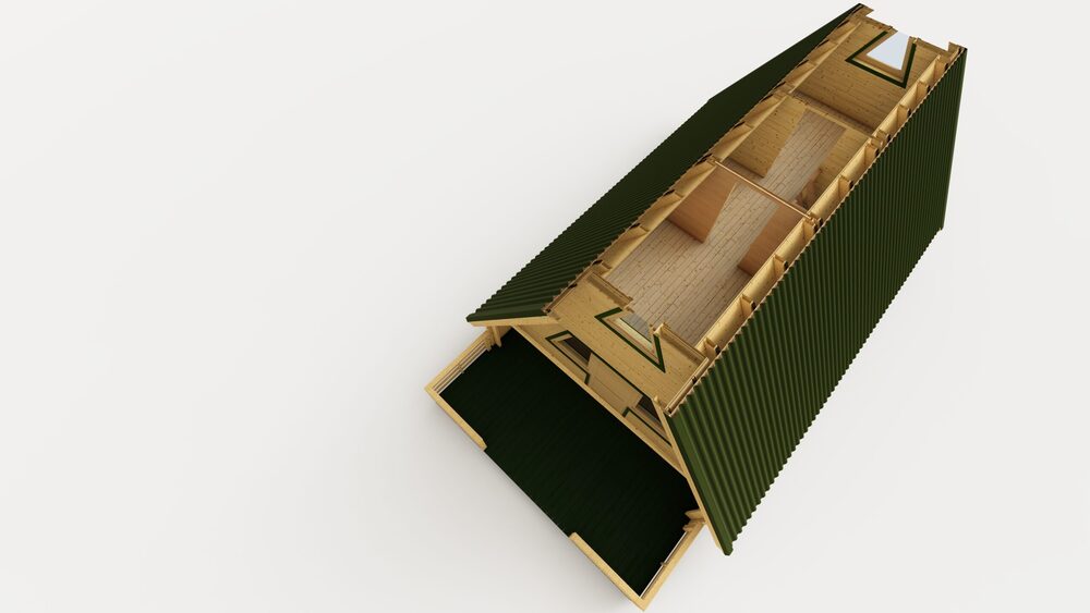 Drewniana konstrukcja poddasza.