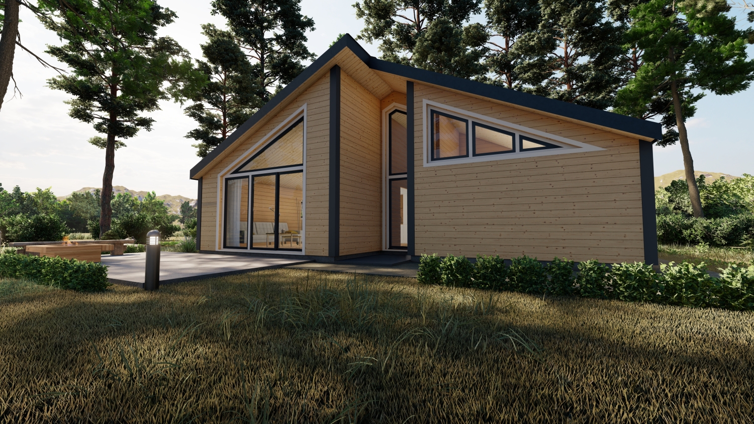 Nowoczesny dom drewniany w lesie.