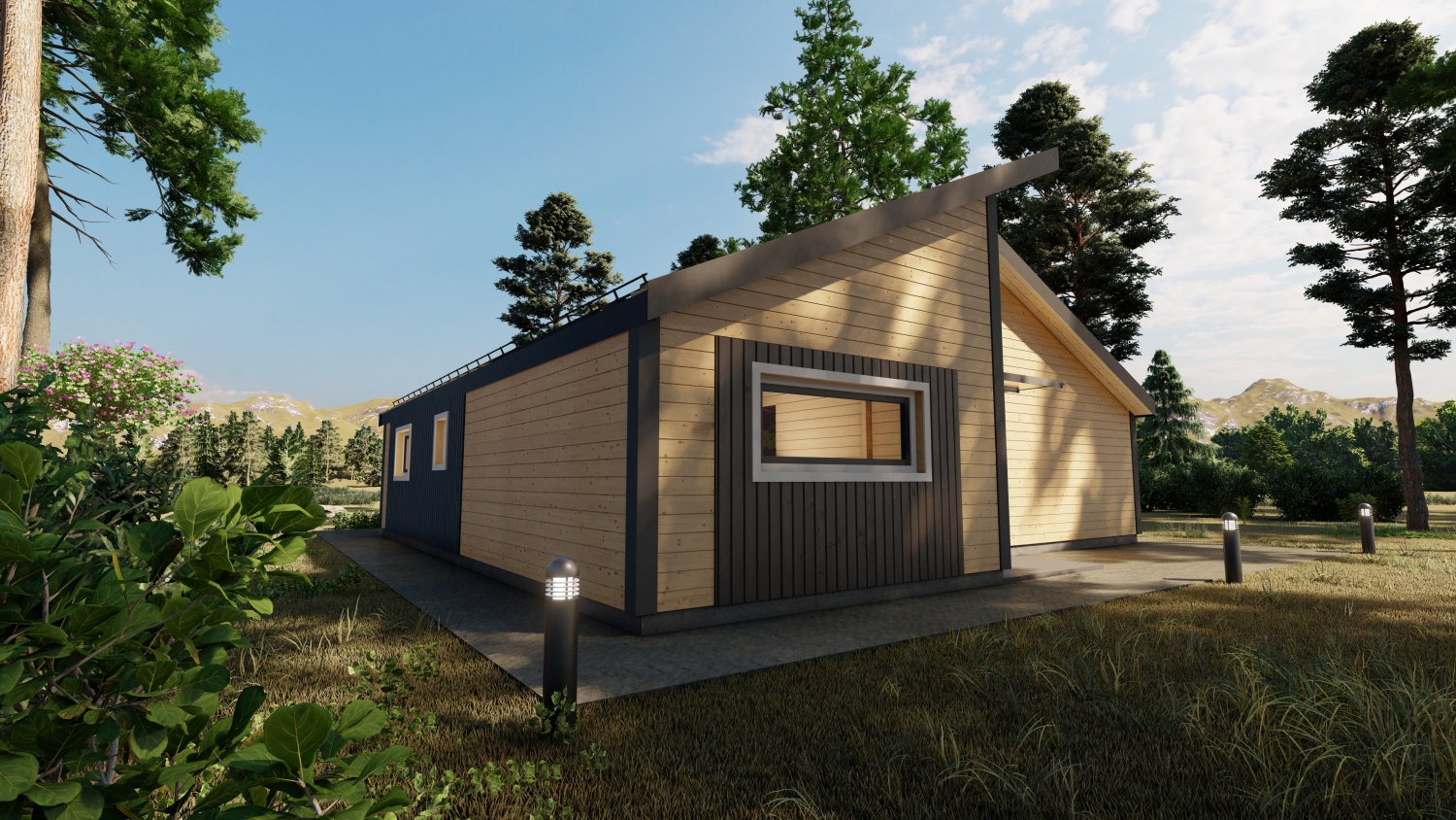 Nowoczesny domek z drewna.