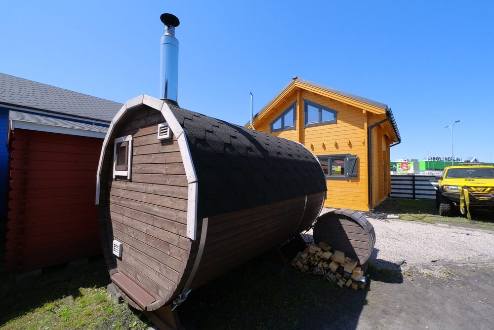 Drewniany sauna, budynek.