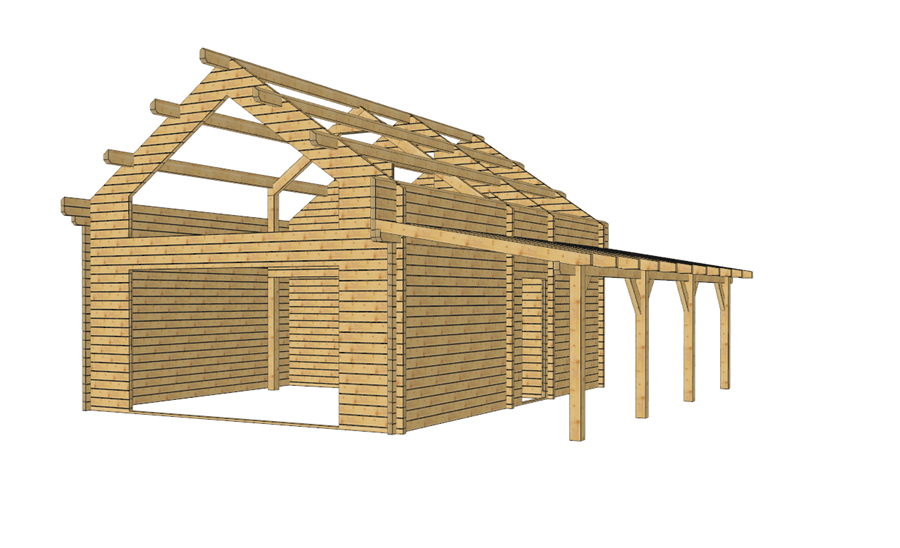 Drewniany budynek z dachem.