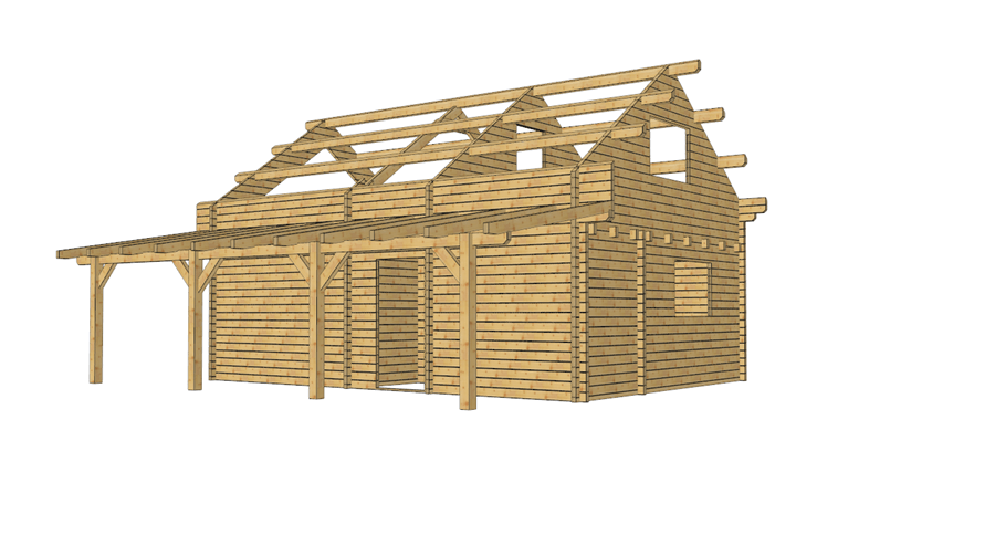 Drewniany budynek gospodarczy.