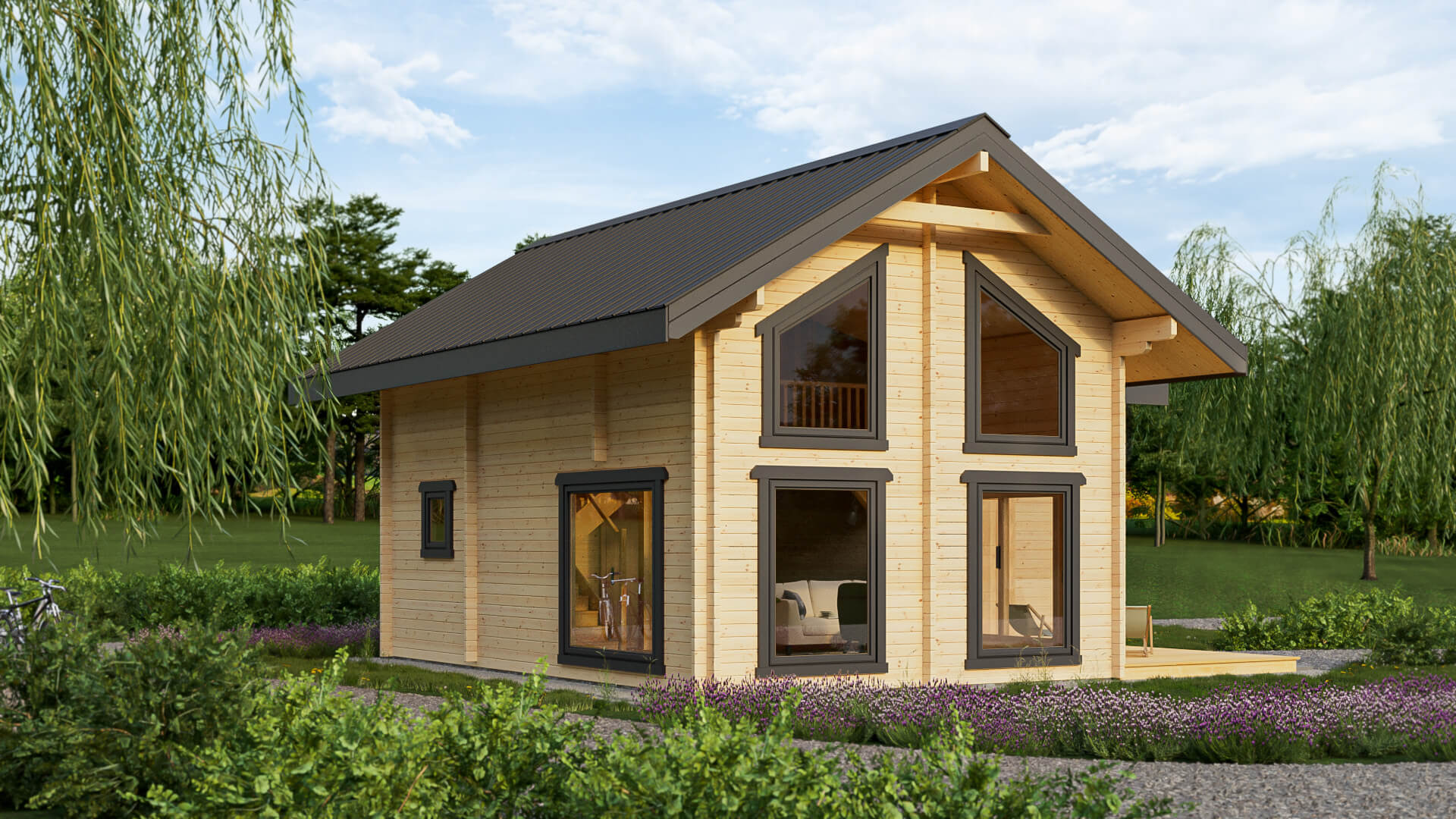 Drewniany domek w ogrodzie.