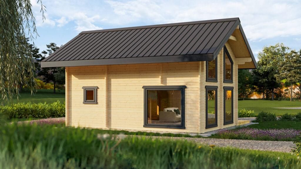 Drewniany dom z dachem w dachu.