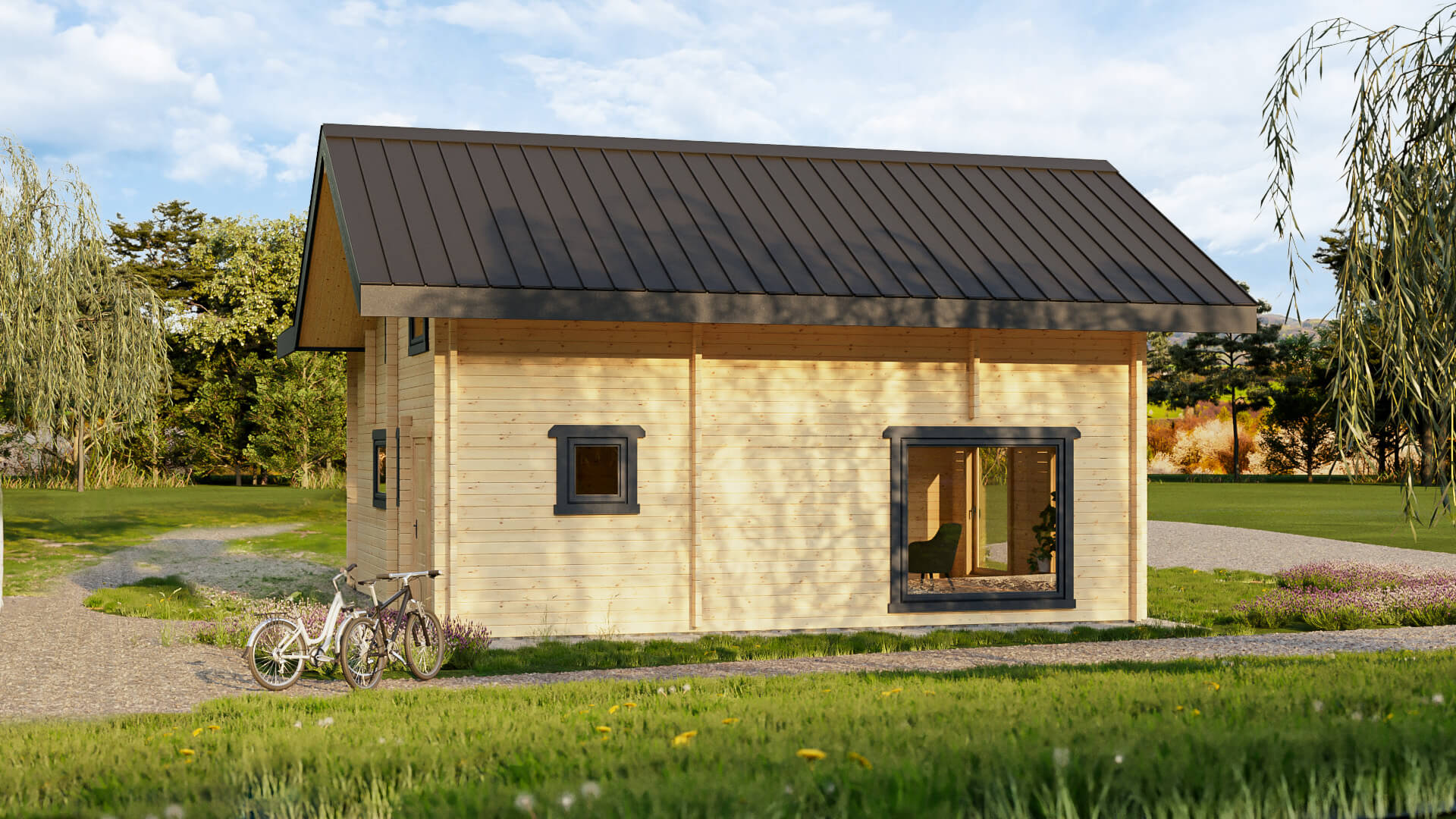 Dom z drewna i metalu.